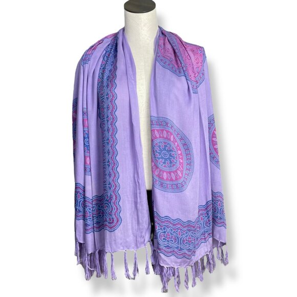 YOA Floral Scarf Shawl Wrap Fringe Mandala Pattern FLAWS Women 62" x 44" Boho - Picture 1 of 16